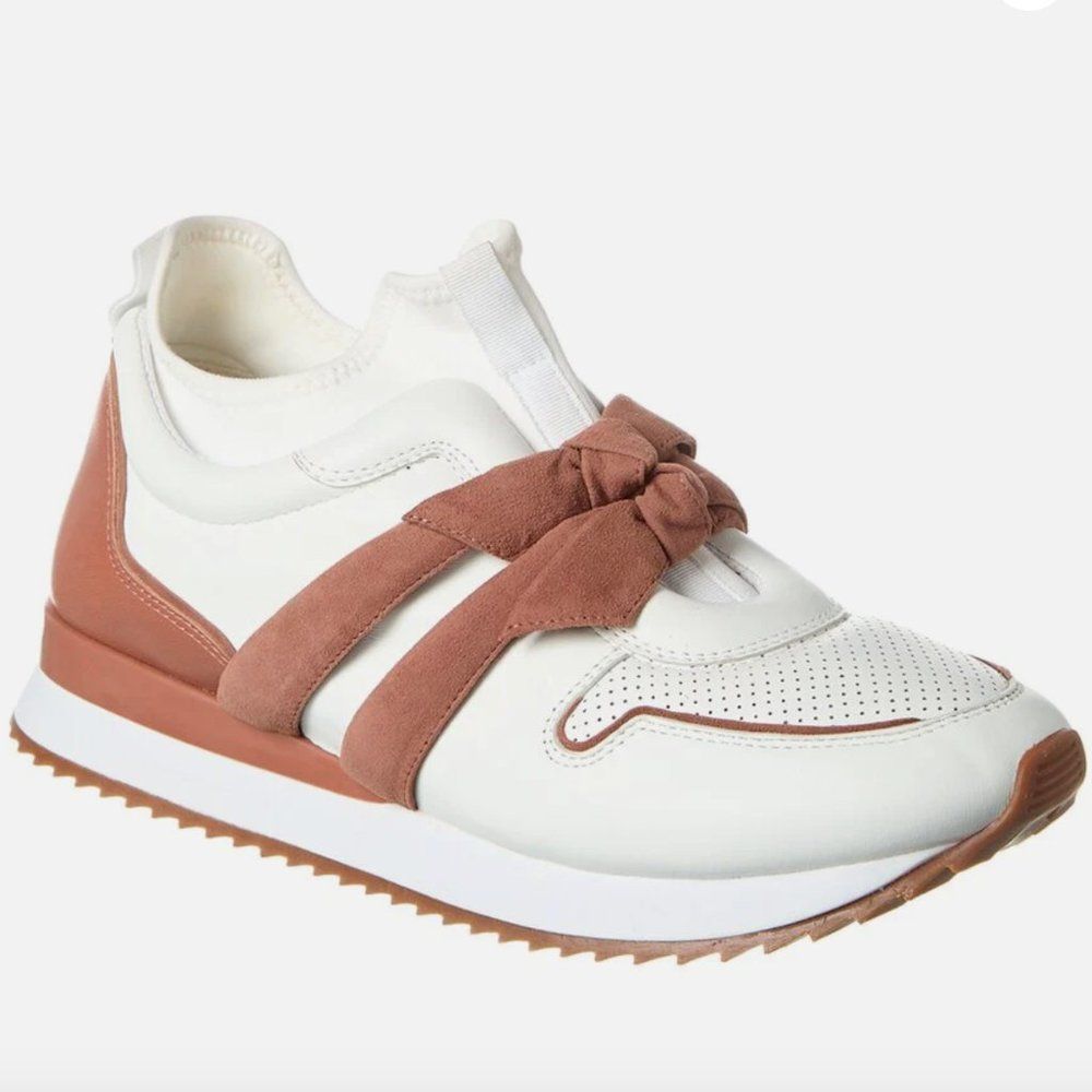 Alexandre Birman White And Rust Suede Bow-Accent Sneakers